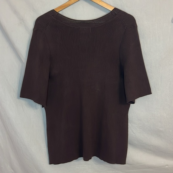 Dark Brown, Lattice Trim, Short Sleeve Sweater by Reality Plus 1X NWT - Picture 7 of 15
